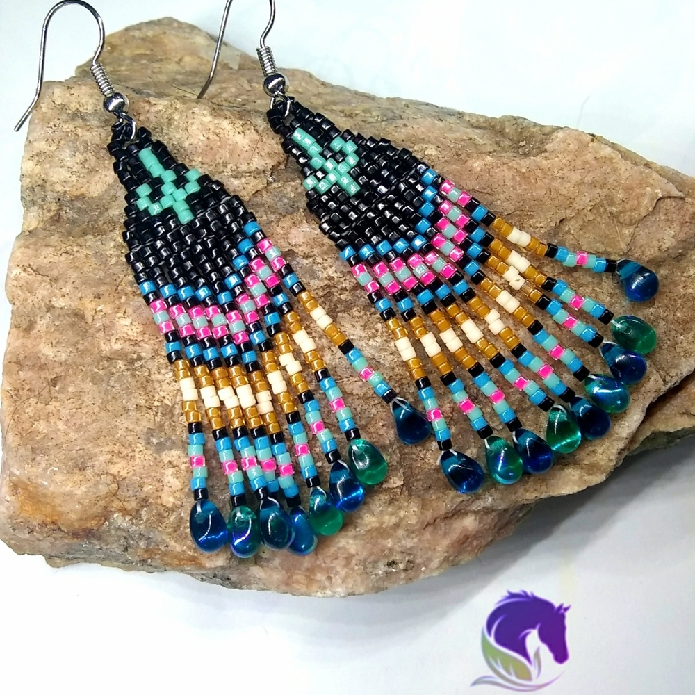 JRW Handmade Cactus Fringe Beaded Earrings - Picture 1 of 8